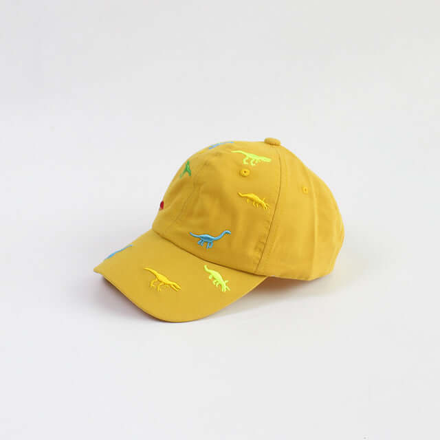 RICYGVM Dinosaur Embroidered Kids Baseball Cap displayed on a white background, featuring colorful dinosaur designs.