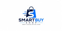 A digital logo design for 'SMARTBUY SHOP' featuring a stylized blue shopping bag with a dark blue 'S' and speed lines, on a plain white background.