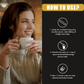 Woman holding a mug with instructions on how to use shilajit resin.