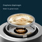 Close-up of a graphene diaphragm with text on a dark blue background