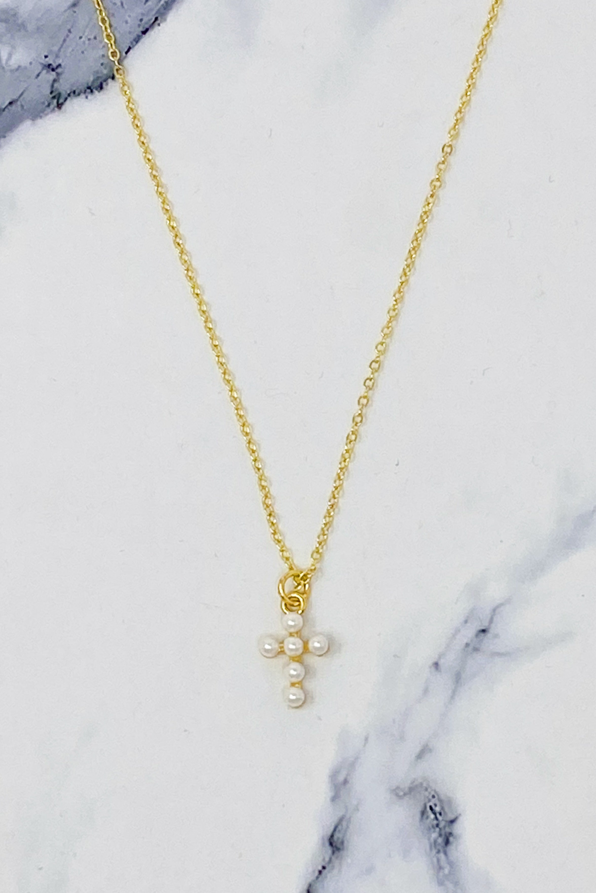 Seaside Pearl Cross Necklace