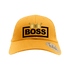 Boss Crown Embroidered Baseball Cap in vibrant yellow with black lettering and crown design.