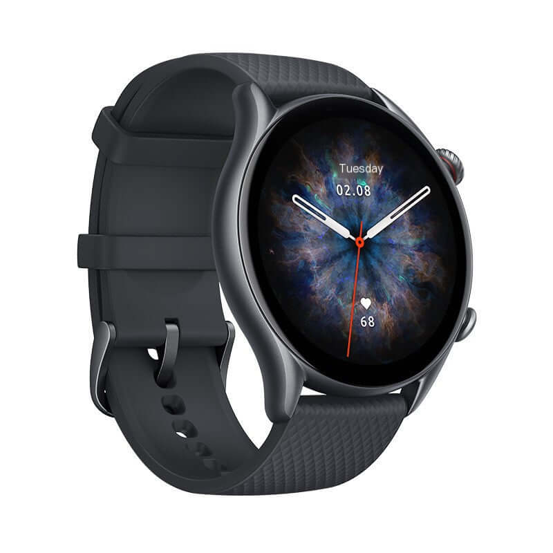 Amazfit GTR3 Pro Smartwatch with GPS and Health Monitor displaying time and health metrics.
