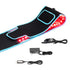 Black massage belt with LED lights and power adapter on a white background