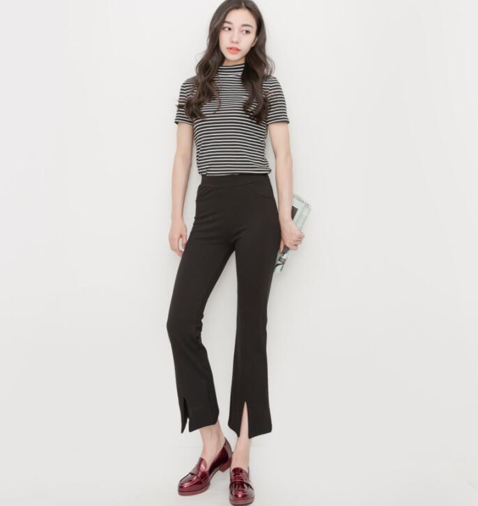 Flared Cropped Pants with Slits