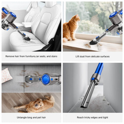 Cordless Vacuum Cleaner with LED Light &amp; Removable Battery cleaning furniture, car seats, and delicate surfaces.