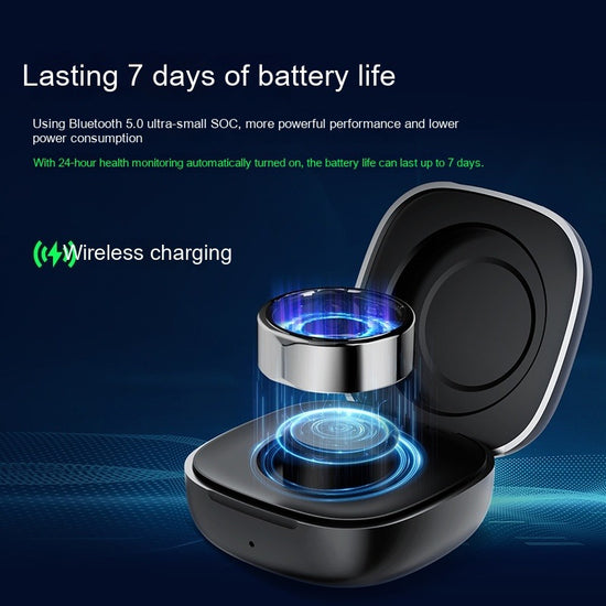 Wireless charging device with glowing blue interior on a dark background