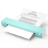 Turquoise portable scanner with a document on a white background