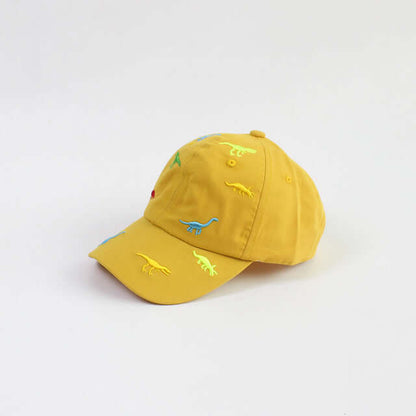 RICYGVM Dinosaur Embroidered Kids Baseball Cap displayed on a white background, featuring colorful dinosaur designs.