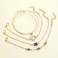 4pcs Rhinestone Alloy Bracelet Set – Minimalist Heart & Square Design