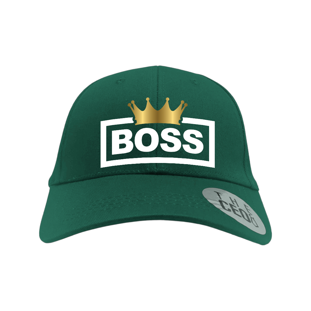 Boss Crown Embroidered Baseball Cap in green with a crown design on the front.