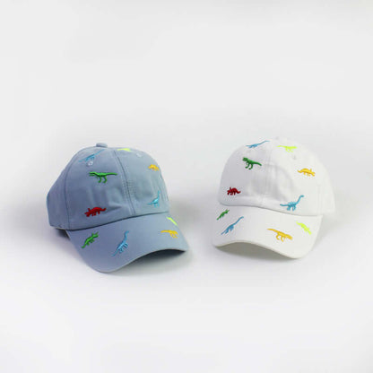 RICYGVM Dinosaur Embroidered Kids Baseball Cap in blue and white, featuring colorful dinosaur designs for children.
