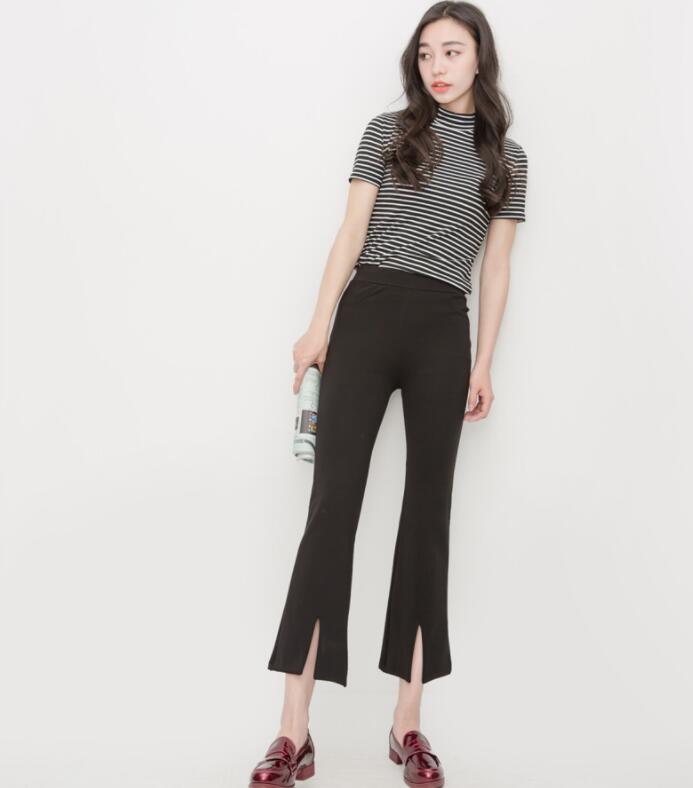 Flared Cropped Pants with Slits
