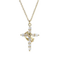 Gold cross pendant necklace with diamonds on a white background