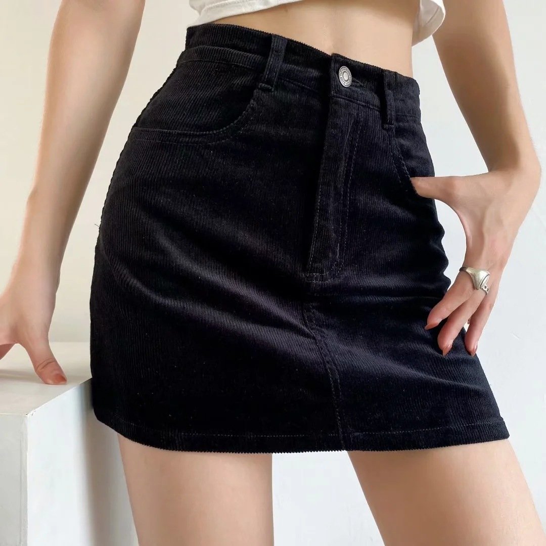 High Waist A-line Slim Corduroy Skirt for Women