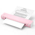 Pink document scanner with a piece of paper on a white background