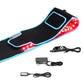 Black massage belt with LED lights and power adapter on a white background