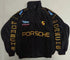 Black Porsche jacket with logos on a white background