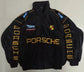 Black Porsche jacket with logos on a white background
