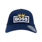 Boss Crown Embroidered Baseball Cap featuring a gold crown design on a navy blue cap.