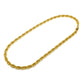 Gold rope chain necklace on a white background