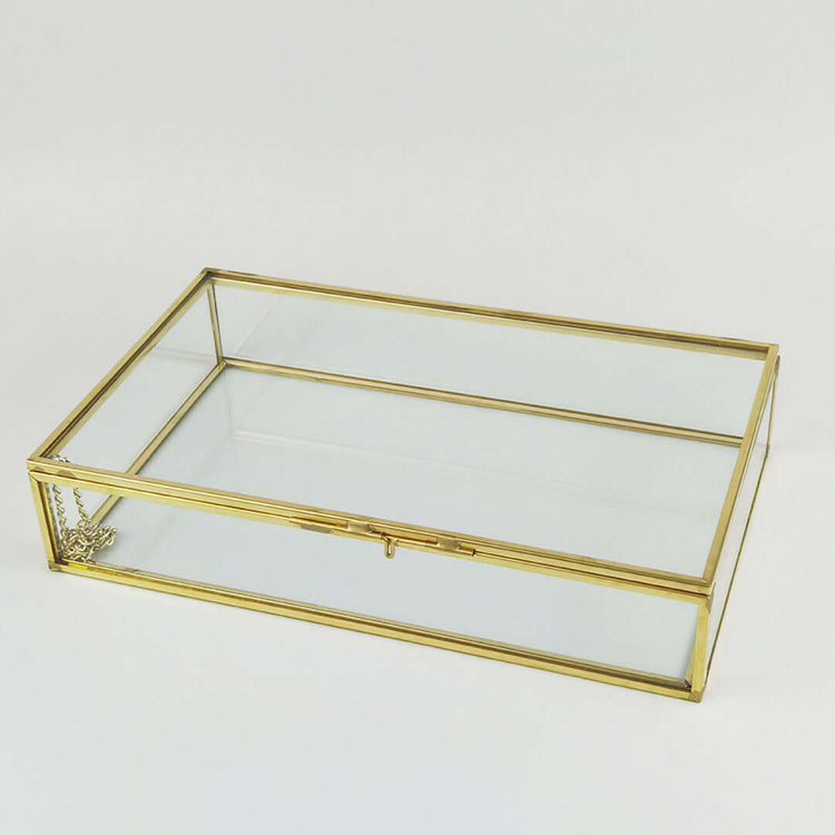 Jewelry Box Organizer - elegant glass and gold frame for stylish jewelry storage.