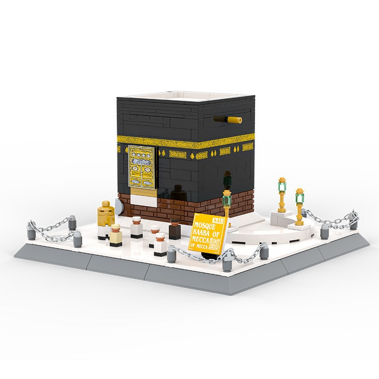 Model of the Kaaba made from building blocks on a white background