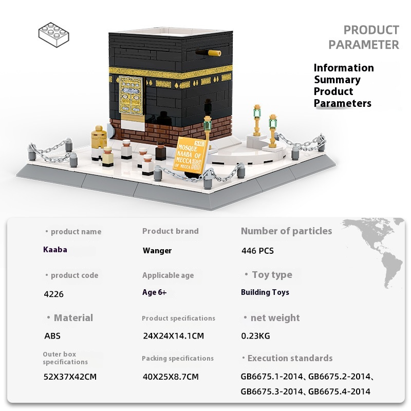 Model of the Kaaba with Wanger branding, product details on a white background