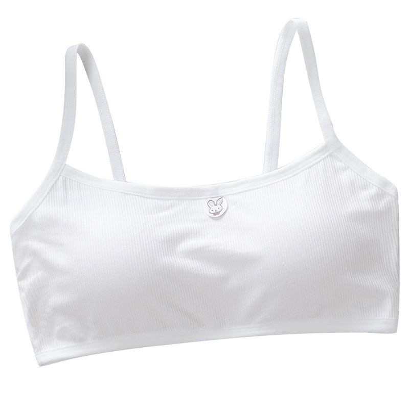 White ribbed crop top with thin straps on a white background