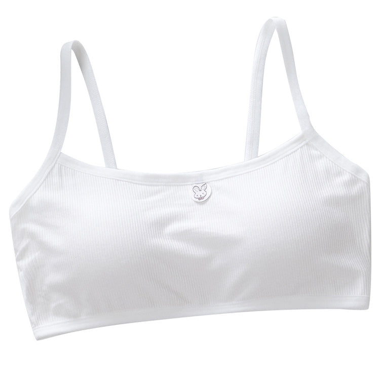 White ribbed crop top with thin straps on a white background