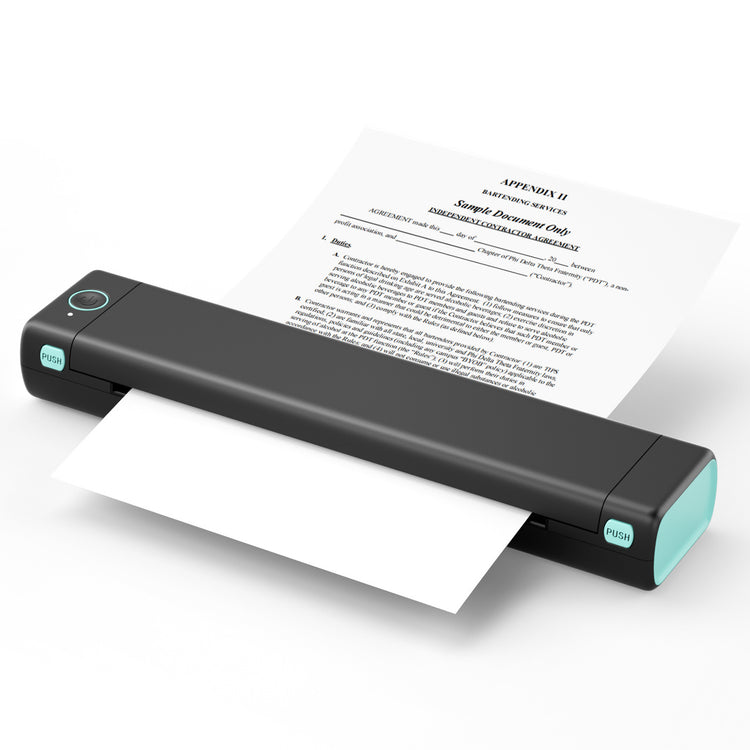 Portable scanner scanning a document on a white background