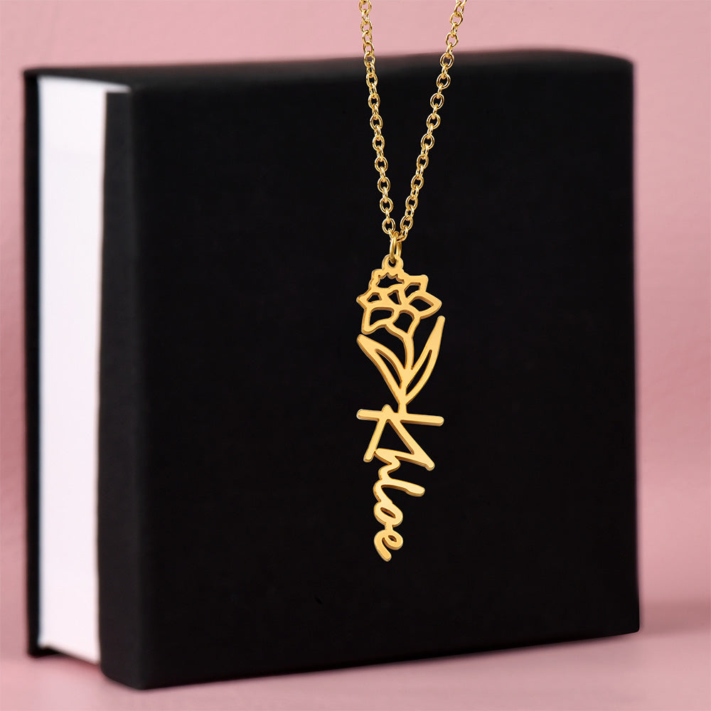 Birth Flower Name Necklace