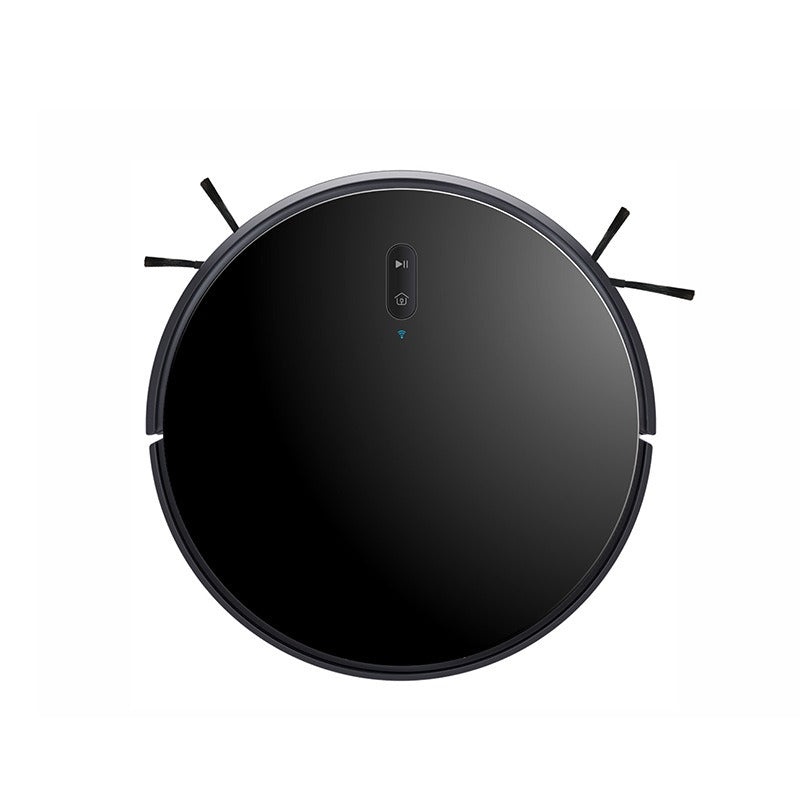 Round black robot vacuum cleaner on a white background