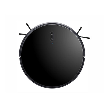 Round black robot vacuum cleaner on a white background