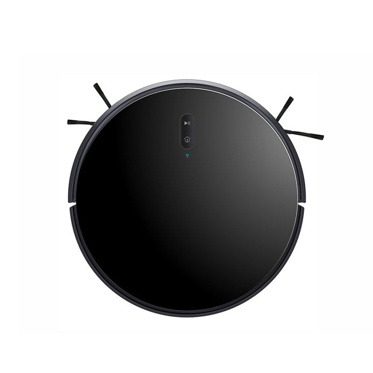 Round black robot vacuum cleaner on a white background