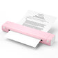 Pink document scanner with a piece of paper on a white background