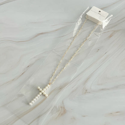 Pearl Cross Pendant Clip Chain Necklace