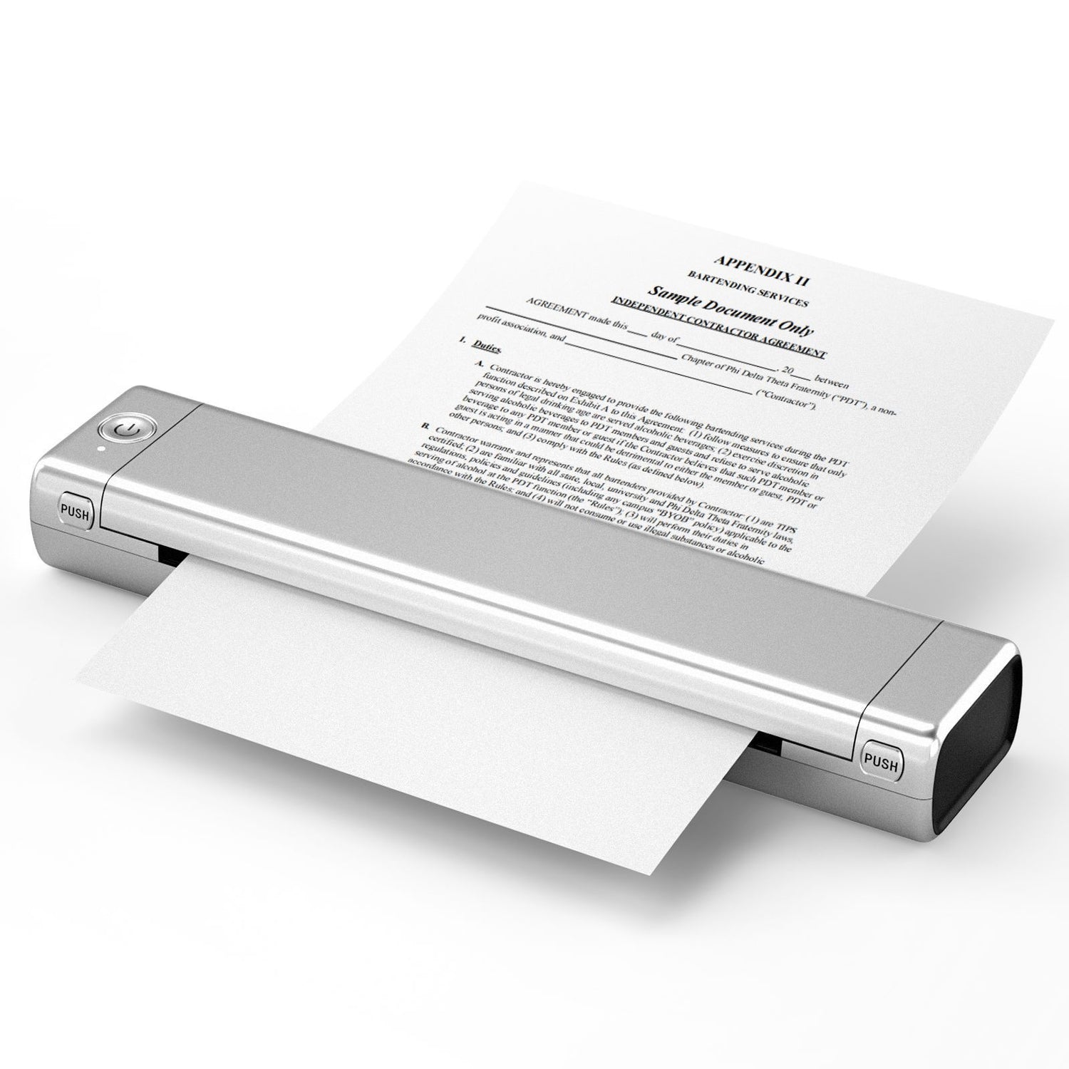 Handheld scanner with a document on a white background