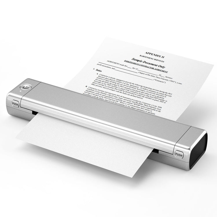 Handheld scanner with a document on a white background