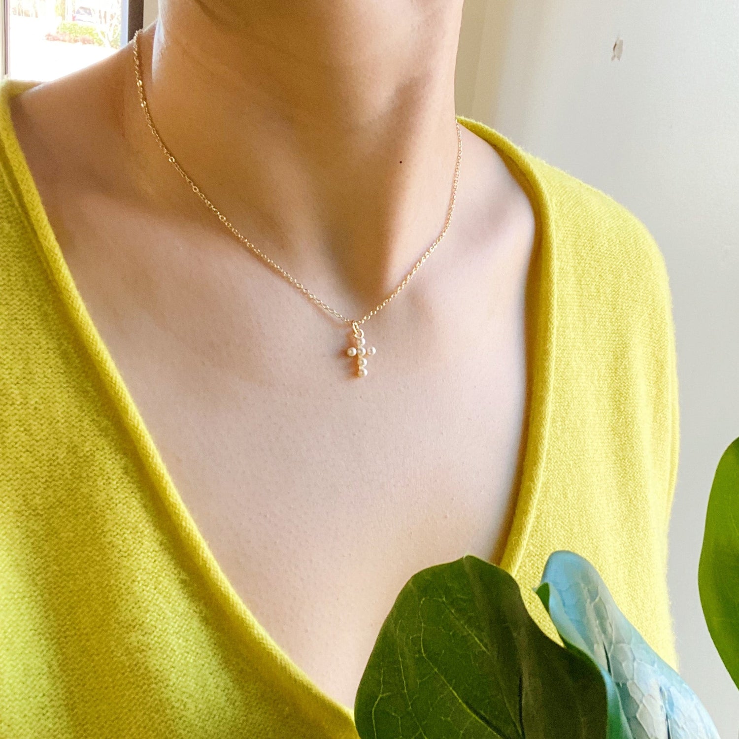 Seaside Pearl Cross Necklace