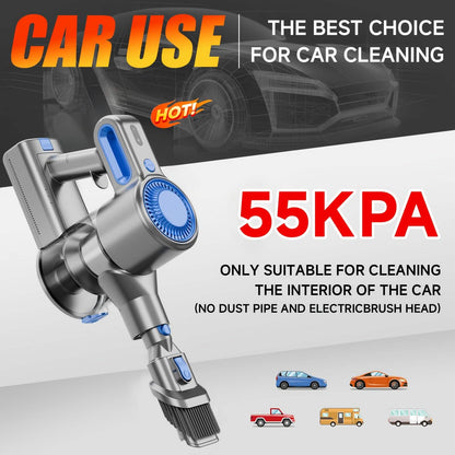Cordless Vacuum Cleaner with LED Light &amp; Removable Battery designed for car use and effective cleaning with strong suction 55KPA.