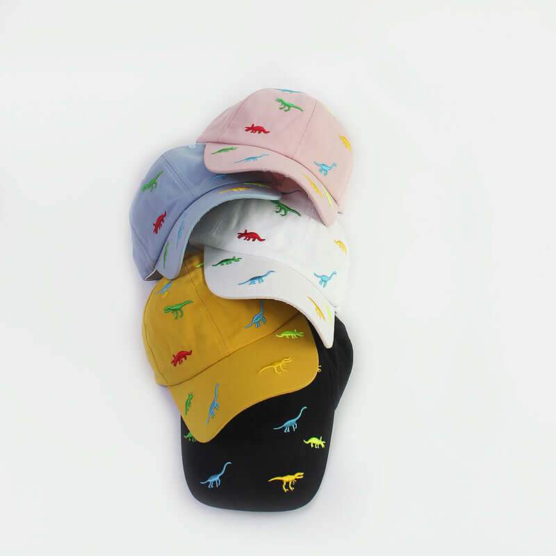 RICYGVM Dinosaur Embroidered Kids Baseball Cap collection featuring colorful caps with dinosaur designs