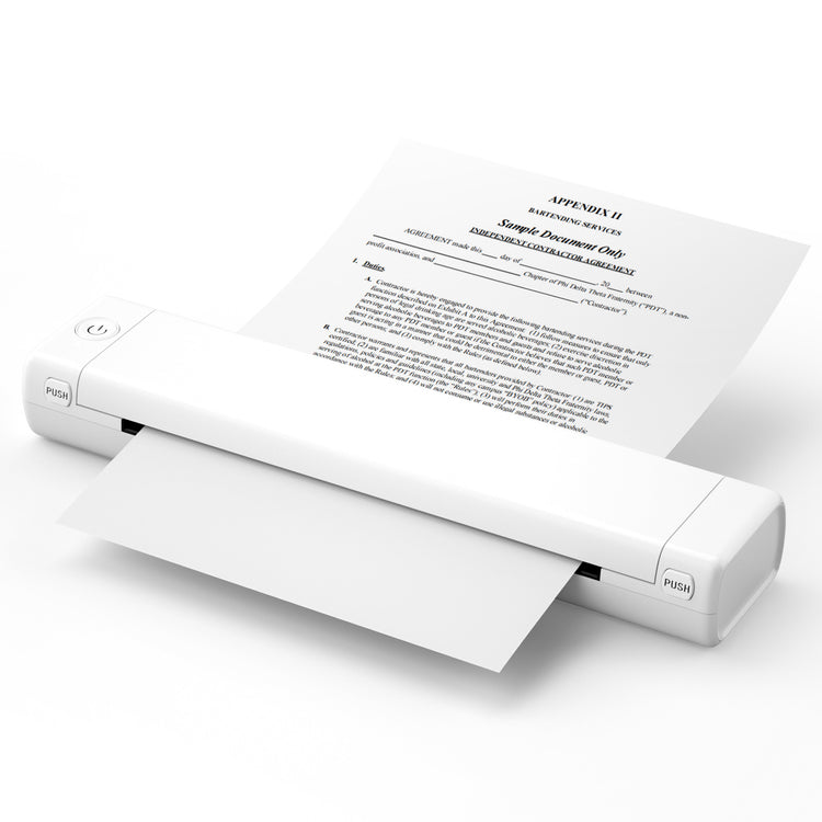 White portable scanner with a document on a white background