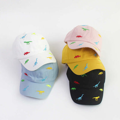 RICYGVM Dinosaur Embroidered Kids Baseball Cap collection in various colors with dinosaur patterns.