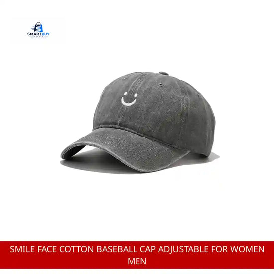 Smile Face Cotton Baseball Cap Adjustable for Women Men by@Outfy