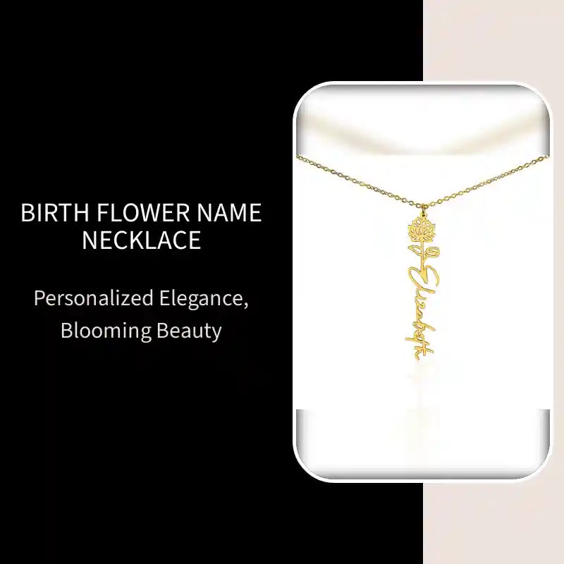 Birth Flower Name Necklace by@Outfy