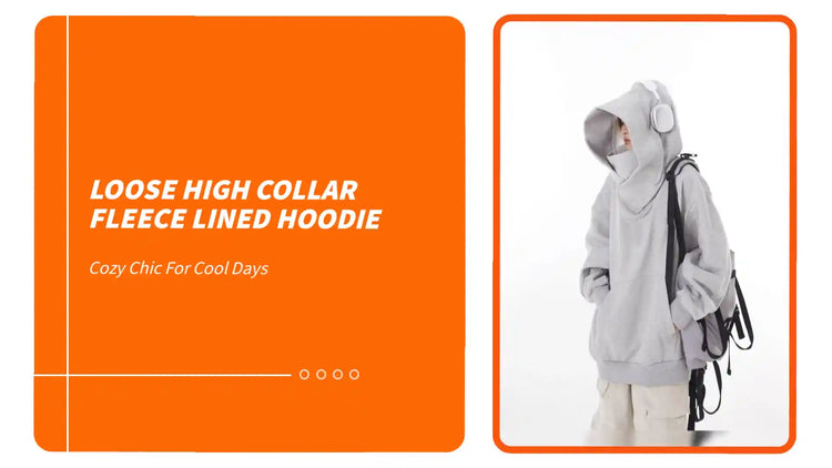 Loose High Collar Fleece Lined Hoodie by@Outfy